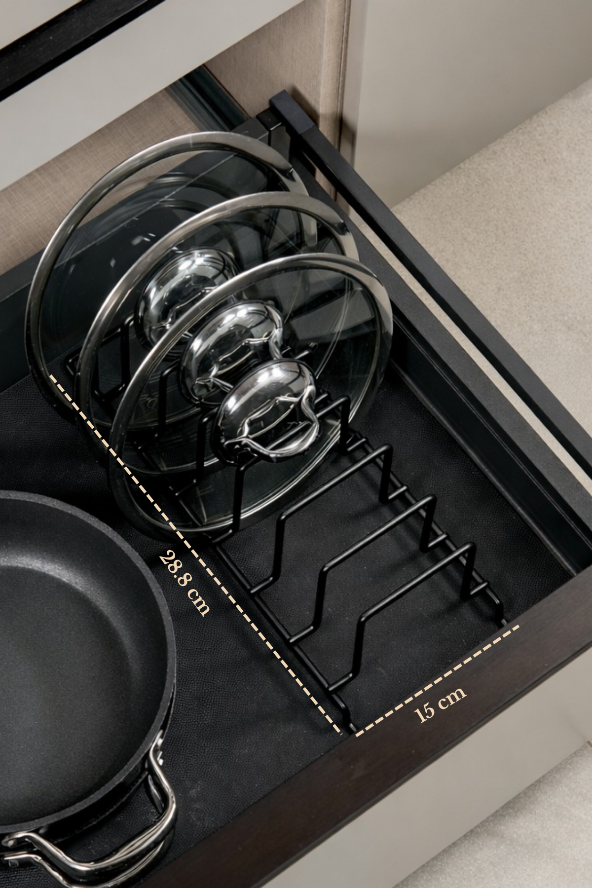 Siyah Tava Tencere Düzenleyici Çekmece İçi Organizer Yer Tasarruflu