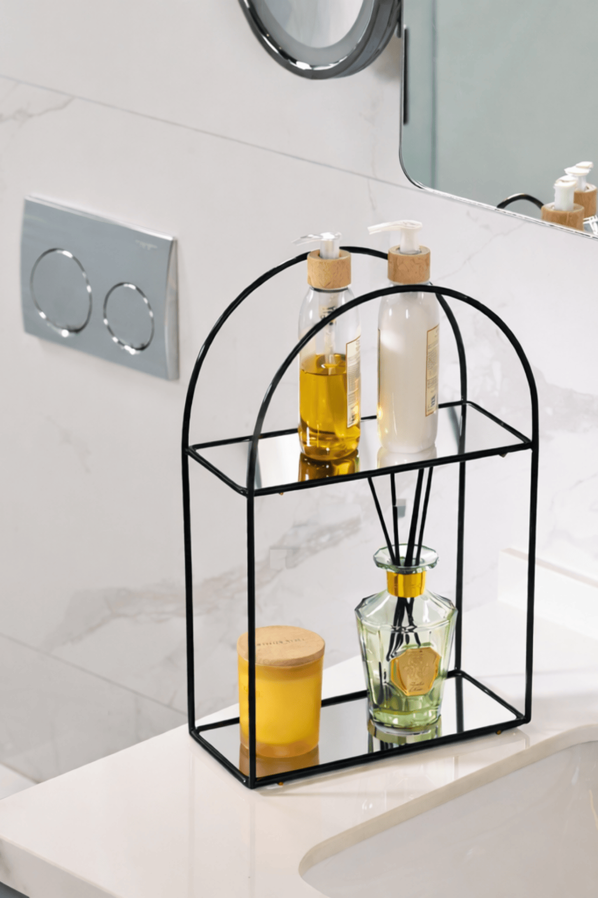 Siyah Renk Ayna Pleksili 2 Katlı Çok Amaçlı Düzenleyici & Sunum ve İkram Standı & Parfüm Standı