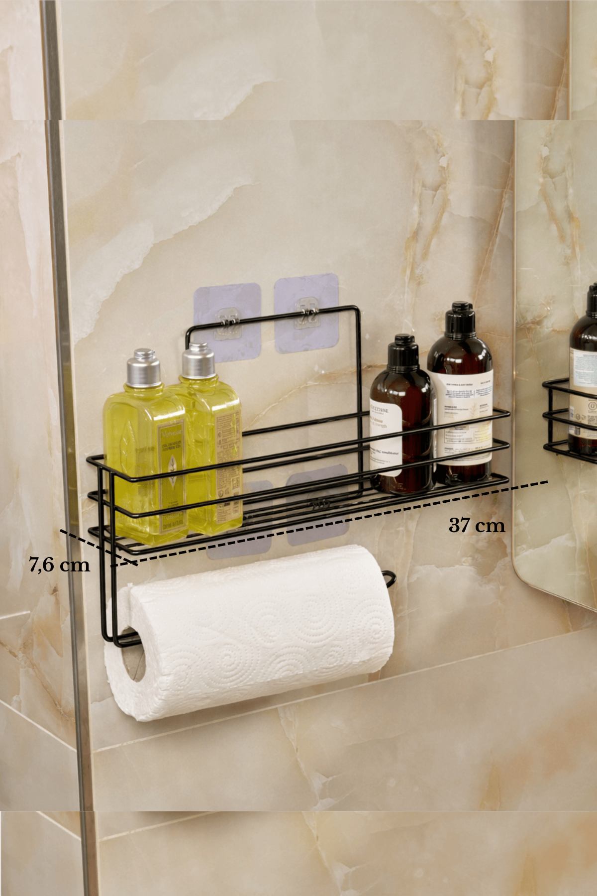 Black Modern Bathroom Shelf Adhesive Shower Organizer Paper Towel Holder