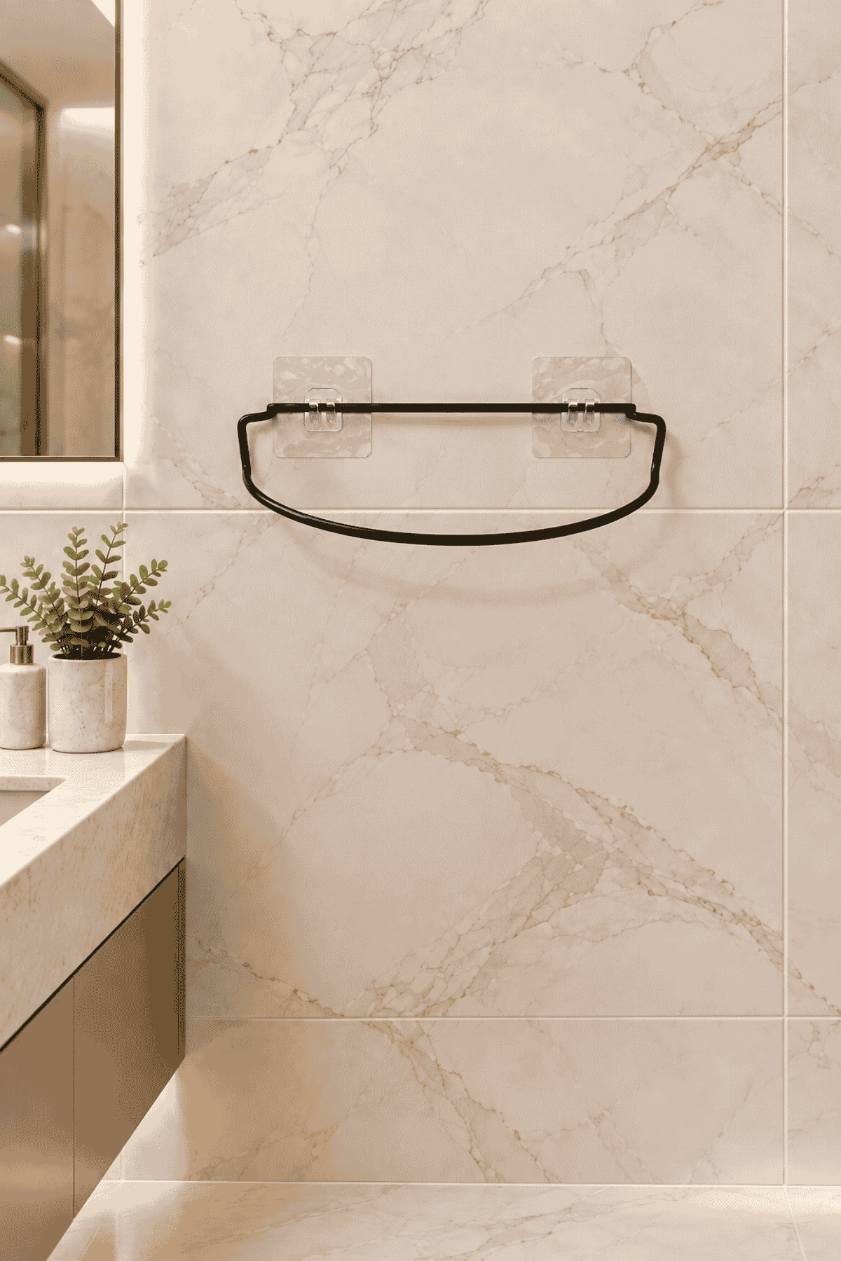 Siyah Şık Duvar Tipi Havluluk Delmeden Montaj, Yapışkanlı Modern Banyo Havlu Askısı
