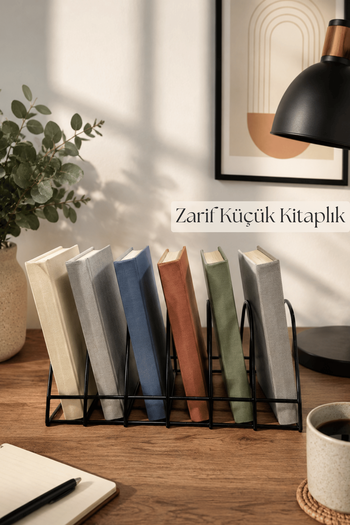 Siyah Zarif Tasarım 6 Bölmeli Masaüstü Küçük Kitap ve Not Defteri Düzenleyici Organizer,Kitaplık