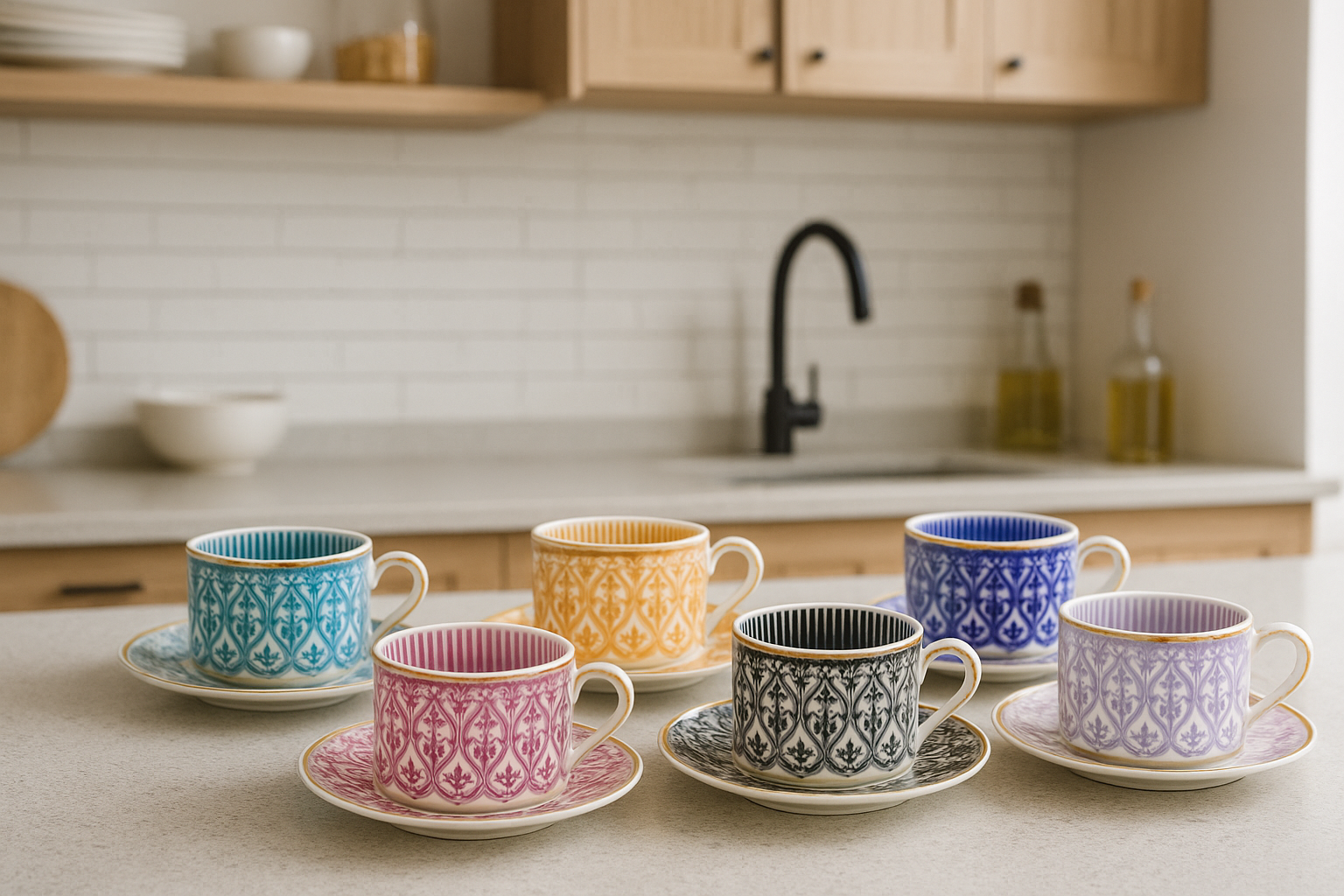 Türk Kahve Fincanı Bone China Papatya Desen 6 Kişilik 12 Parça