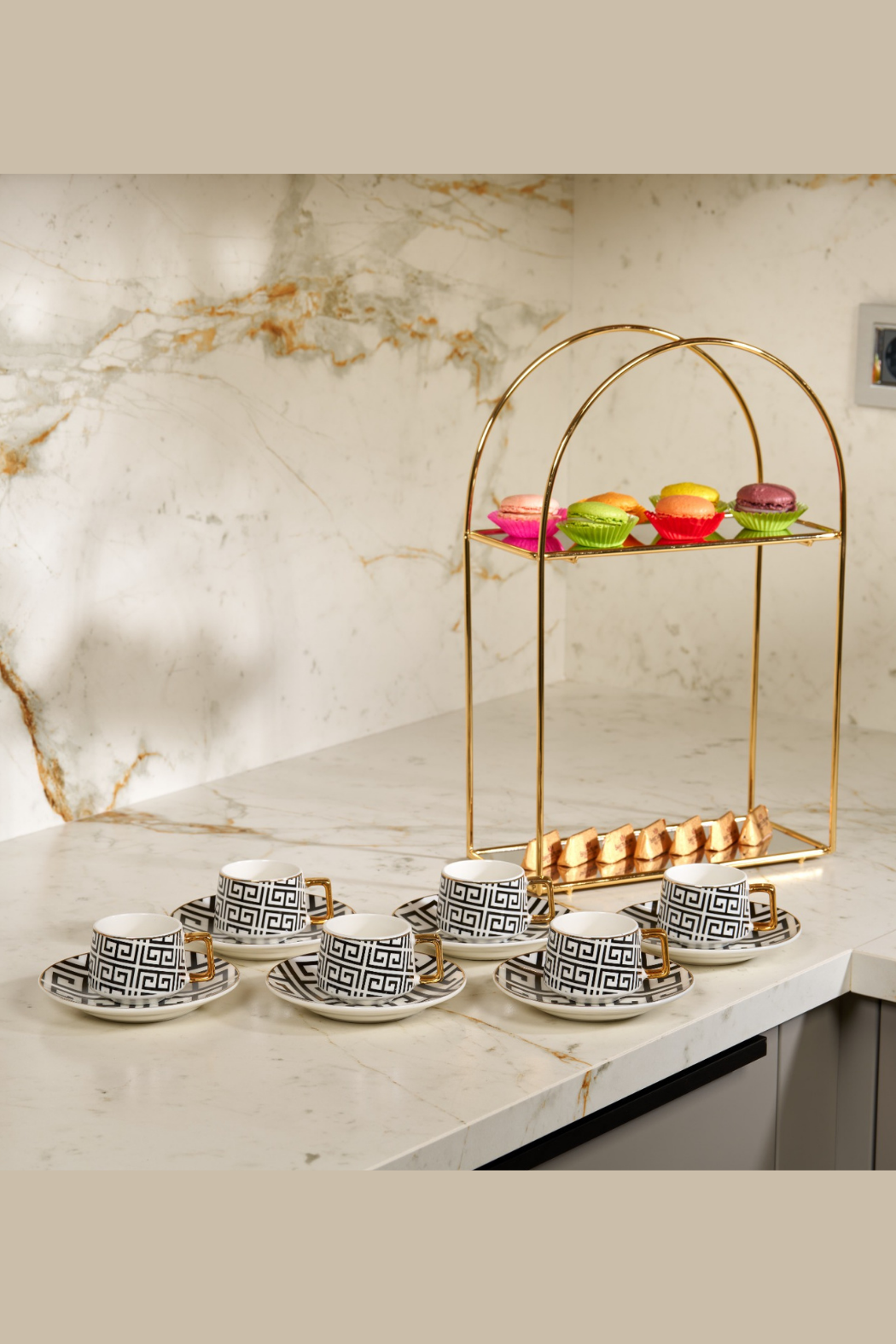 Turkish Coffee Cup Set Decorative Patterned 6-Person 12-Piece