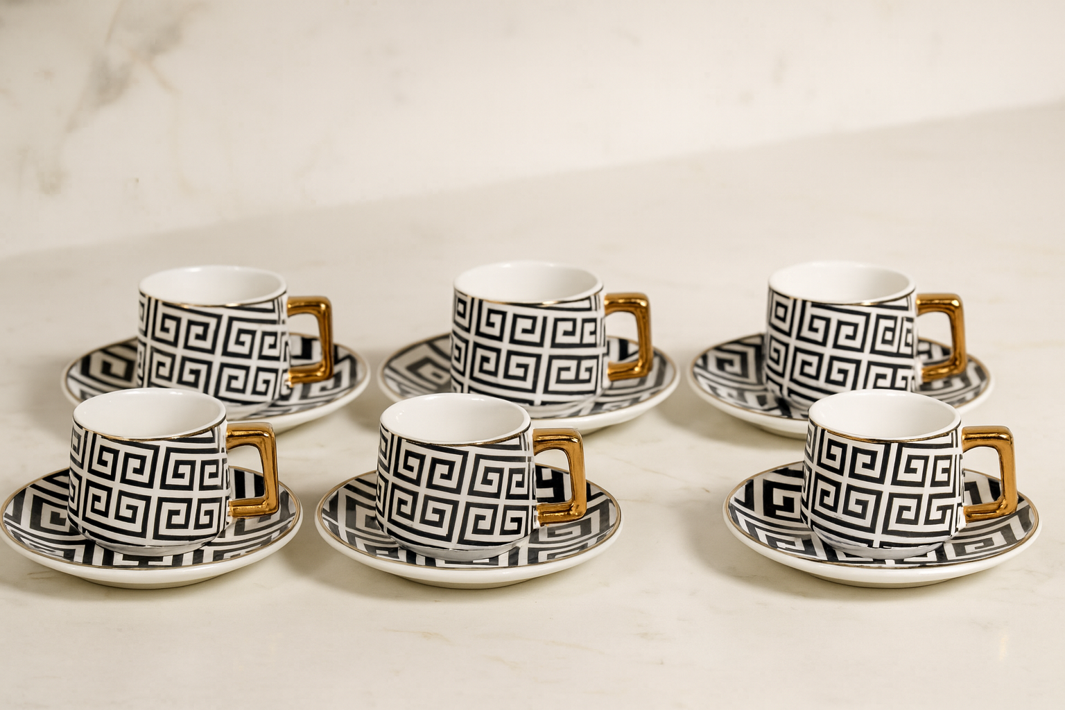 Turkish Coffee Cup Set Decorative Patterned 6-Person 12-Piece