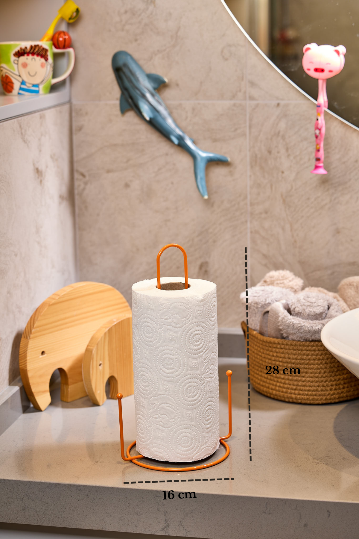 Turuncu Misketli Kağıt Havluluk Rulo Havluluk Peçetelik Mutfak Banyo Paslanmaz Metal