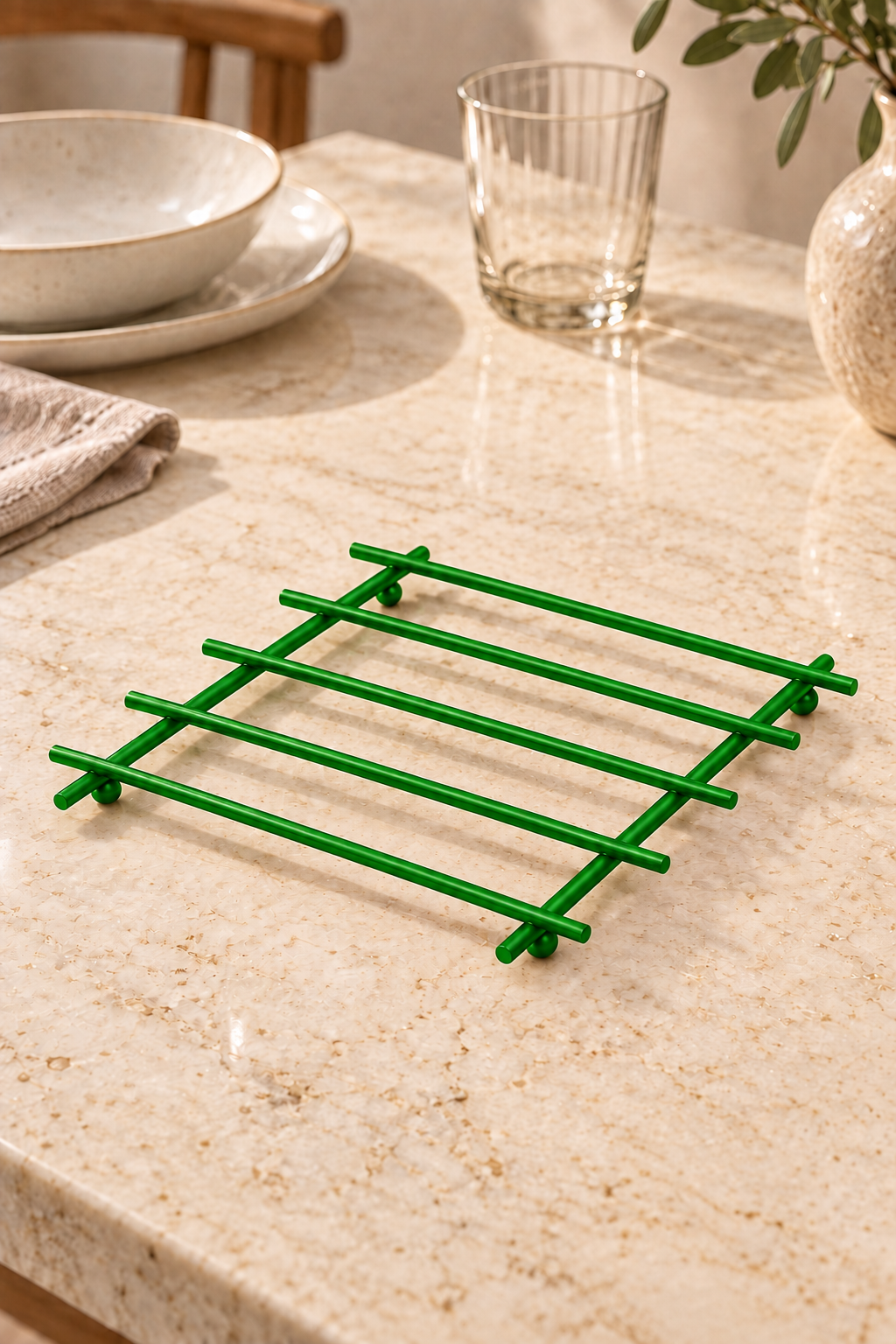 Green Non-Flammable Trivet Pot Holder Countertop Mat Stainless Metal