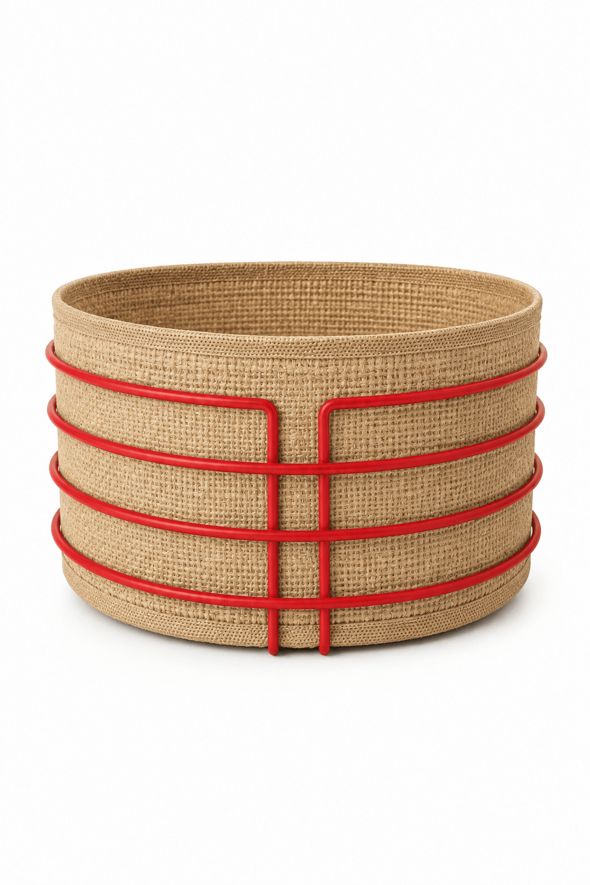 New Year Red Round Bread Basket Bread Bin Serving Basket Jute Fabric Multi-Purpose Stainless Metal