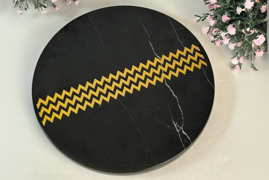 Zigzag Desen El Yapımı Siyah Mermer Sunum & Dekoratif Tabak